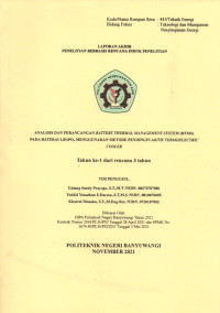 ANALISIS DAN PERANCANGAN BATTERY THERMAL MANAGEMENT SYSTEM (BTMS) PADA BATERAI LIFEPO4 MENGGUNAKAN METODE PENDINGIN AKTIF TERMOELECTRIC COOLER