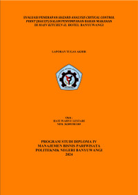 EVALUASI PENERAPAN HAZARD ANALYSIS CRITICAL CONTROL POINT (HACCP) DALAM PENYIMPANAN BAHAN MAKANAN DI MAIN KITCHEN éL HOTEL BANYUWANGI